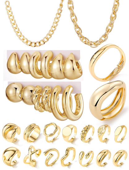 Women's Accessories - 36-Piece Gold Plated Jewelry Set Necklaces Bracelets Earrings Rings Gift Gold Chunky