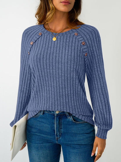 Women's Long Sleeve Tops - Fall Lightweight Sweaters with Shoulder Buttons