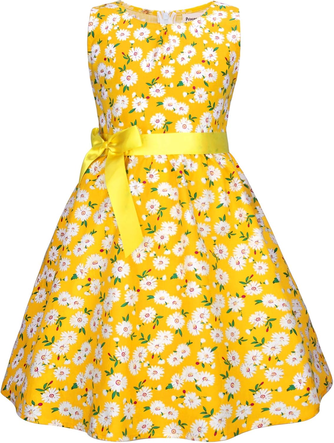 Girls Floral Cotton Dress - Sleeveless Summer Dress with Zipper Closure