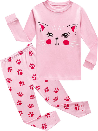 Kids Cotton Pajamas 2 Piece Set - Soft Sleepwear for Boys and Girls Cat F1