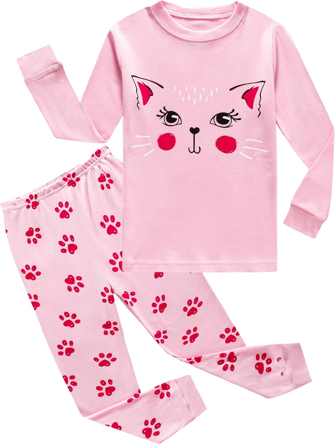 Kids Cotton Pajamas 2 Piece Set - Soft Sleepwear for Boys and Girls Cat F1
