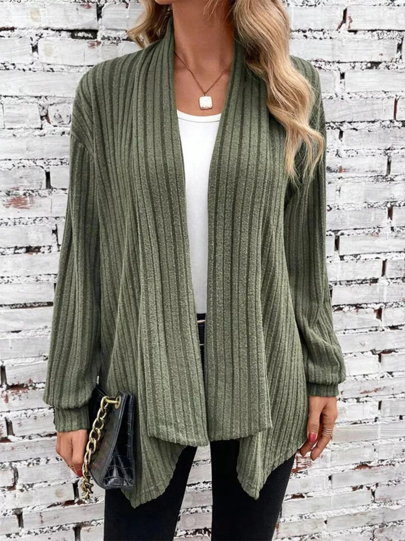 Full Size Ribbed Knit Open Front Cardigan Plus Size