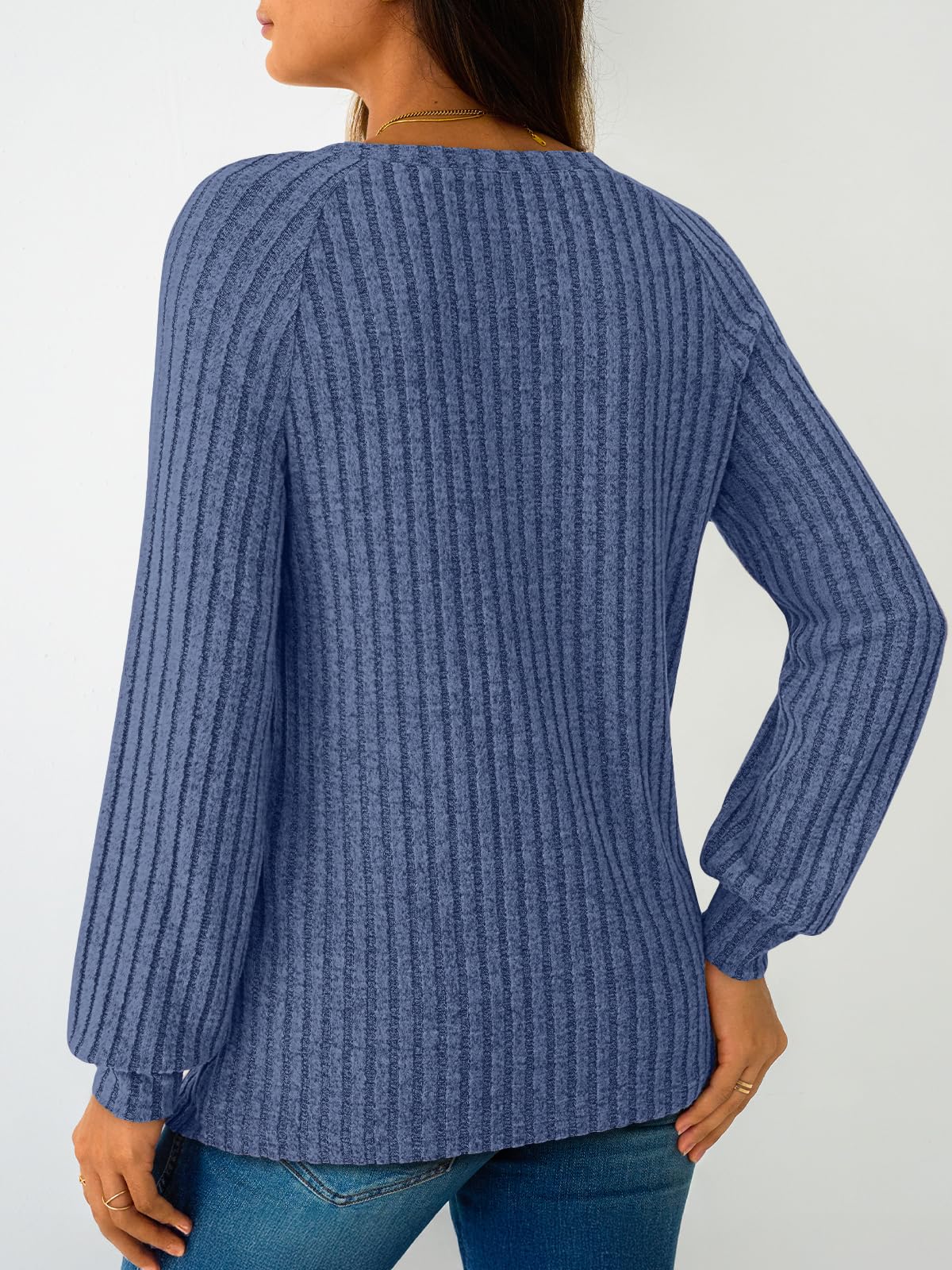 Women's Long Sleeve Tops - Fall Lightweight Sweaters with Shoulder Buttons
