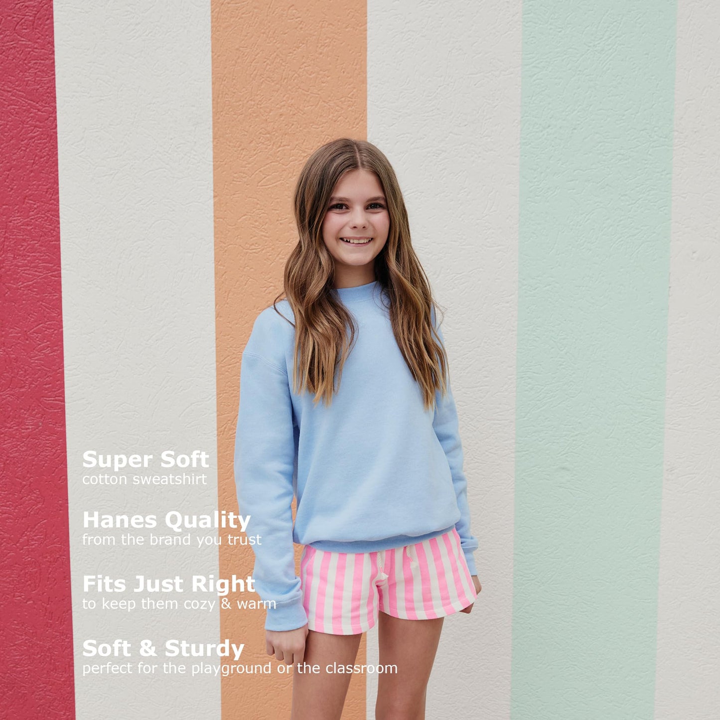 Girls Crewneck Sweatshirt - Soft Midweight Fleece Pullover EcoSmart