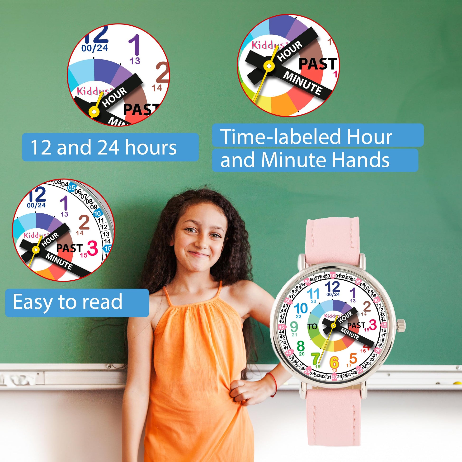Kids Time Teacher Watch - Educational Analog Watch with Japanese Quartz Movement Ages 5-12