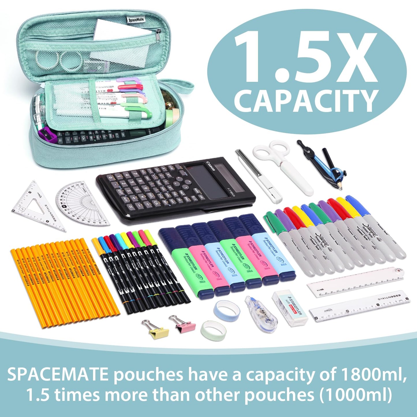 Large Pencil Case 1800ml - Heavy Duty Canvas School Supplies Organizer for Kids Students