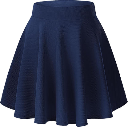 Women Flared Mini Skater Skirt - Stretchy A-Line Circle Skirt Navy Blue
