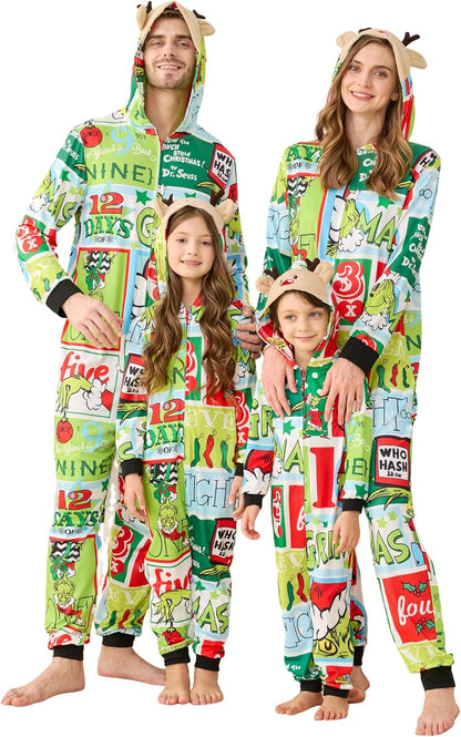 Matching Christmas Onesies for Family - Zip Up One-Piece Holiday Pajamas Patchwork