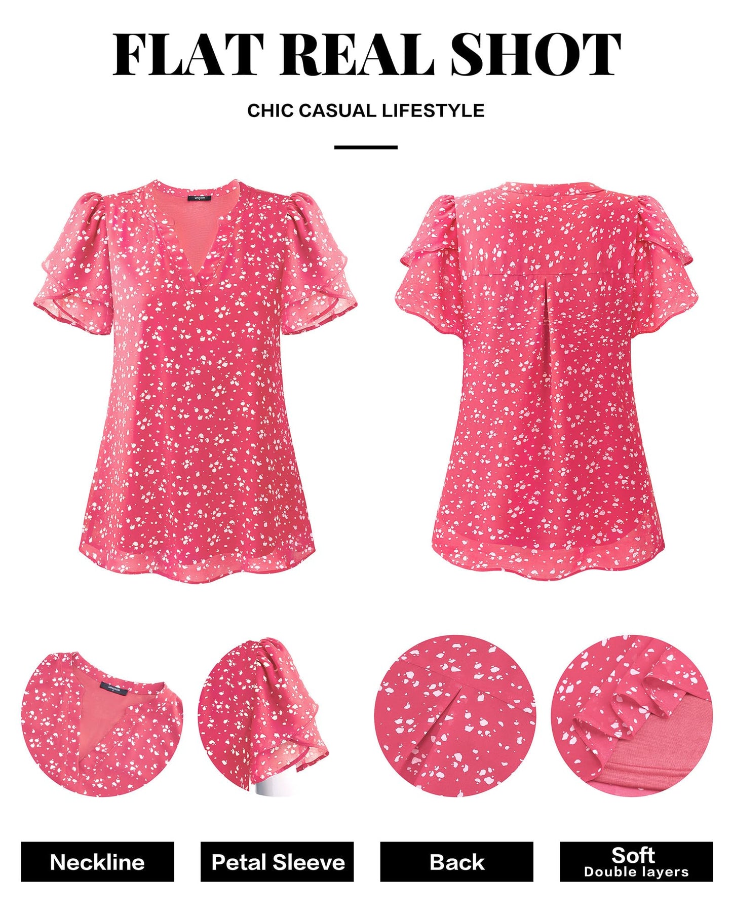 Polyester Blouses - Women's Chiffon Blouse V-Neck Puff Sleeve Summer Top for Work and Casual Wear