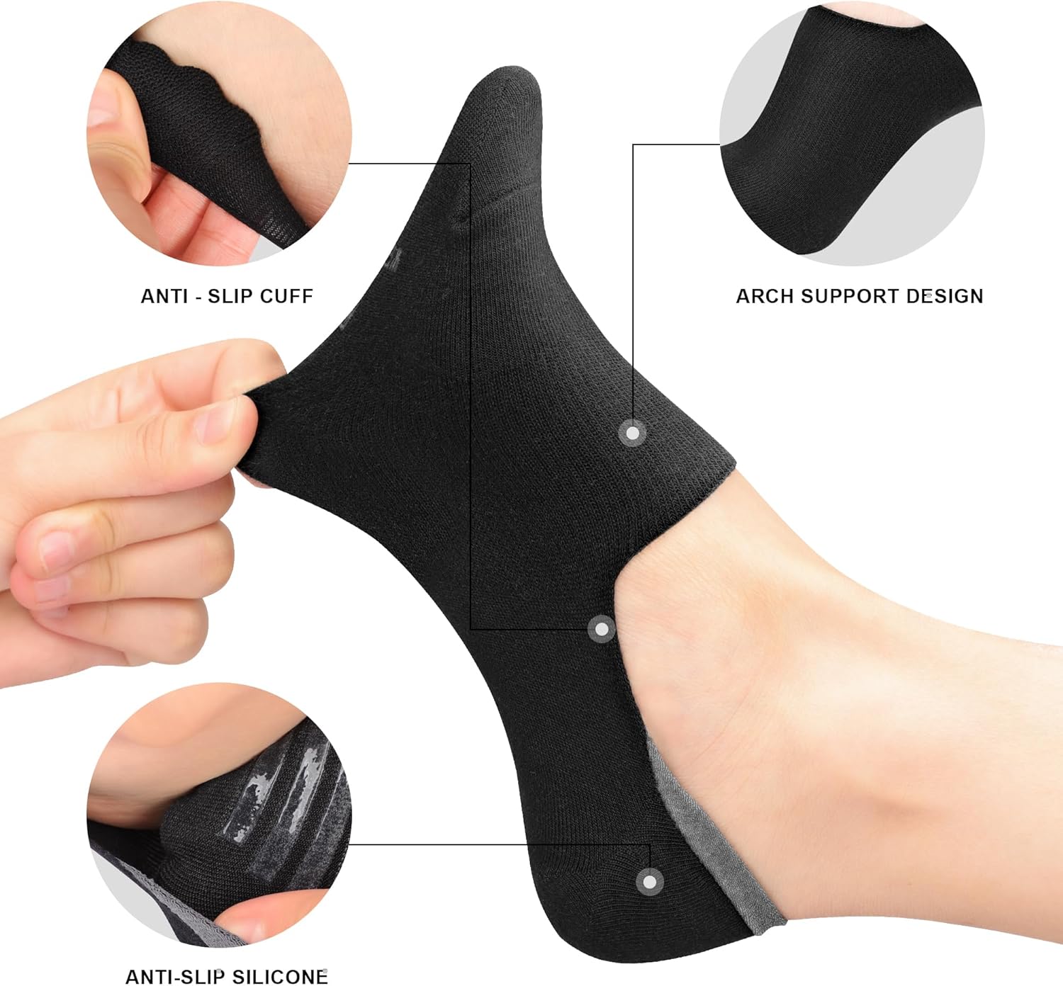 Women No Show Socks - Non Slip Low Cut Invisible Socks 4/8 Pairs