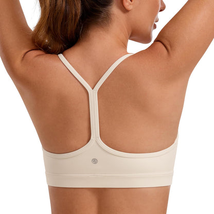 Women's Y-Back Sports Bra Padded Racerback Low Impact Workout Top Medium White Apricot