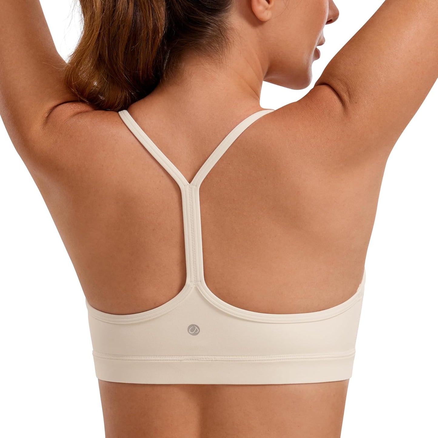 Women's Y-Back Sports Bra Padded Racerback Low Impact Workout Top Medium White Apricot