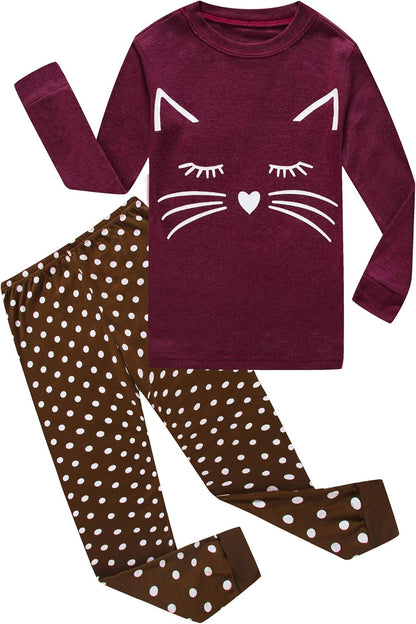 Kids Cotton Pajamas 2 Piece Set - Soft Sleepwear for Boys and Girls Cat F5