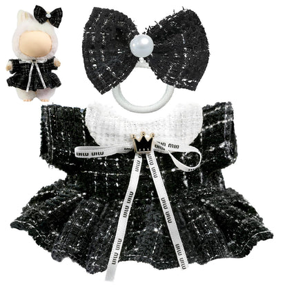 3 Piece Handmade Crochet Outfit for 17cm Dolls - Heart Sweater Hat & Bag Set Black