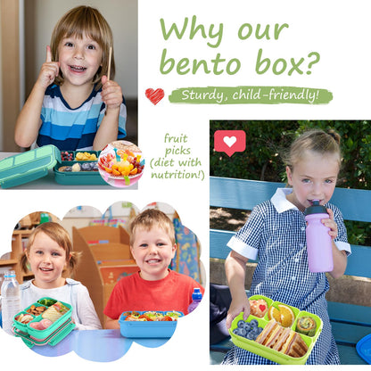 Bento Lunch Box for Kids - 4 Compartment Leak-Proof School Lunch Container with Utensils Purple