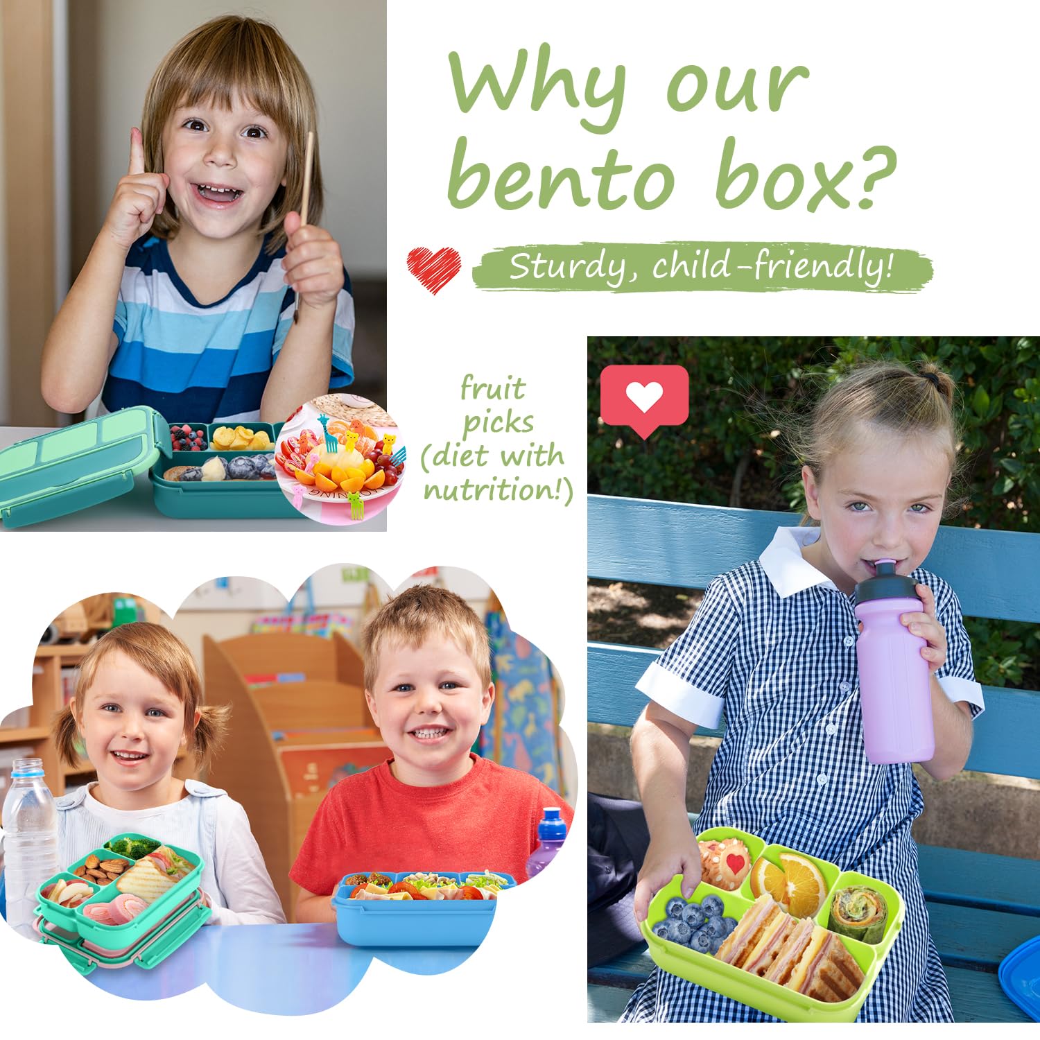 Bento Lunch Box for Kids - 4 Compartment Leak-Proof School Lunch Container with Utensils Purple