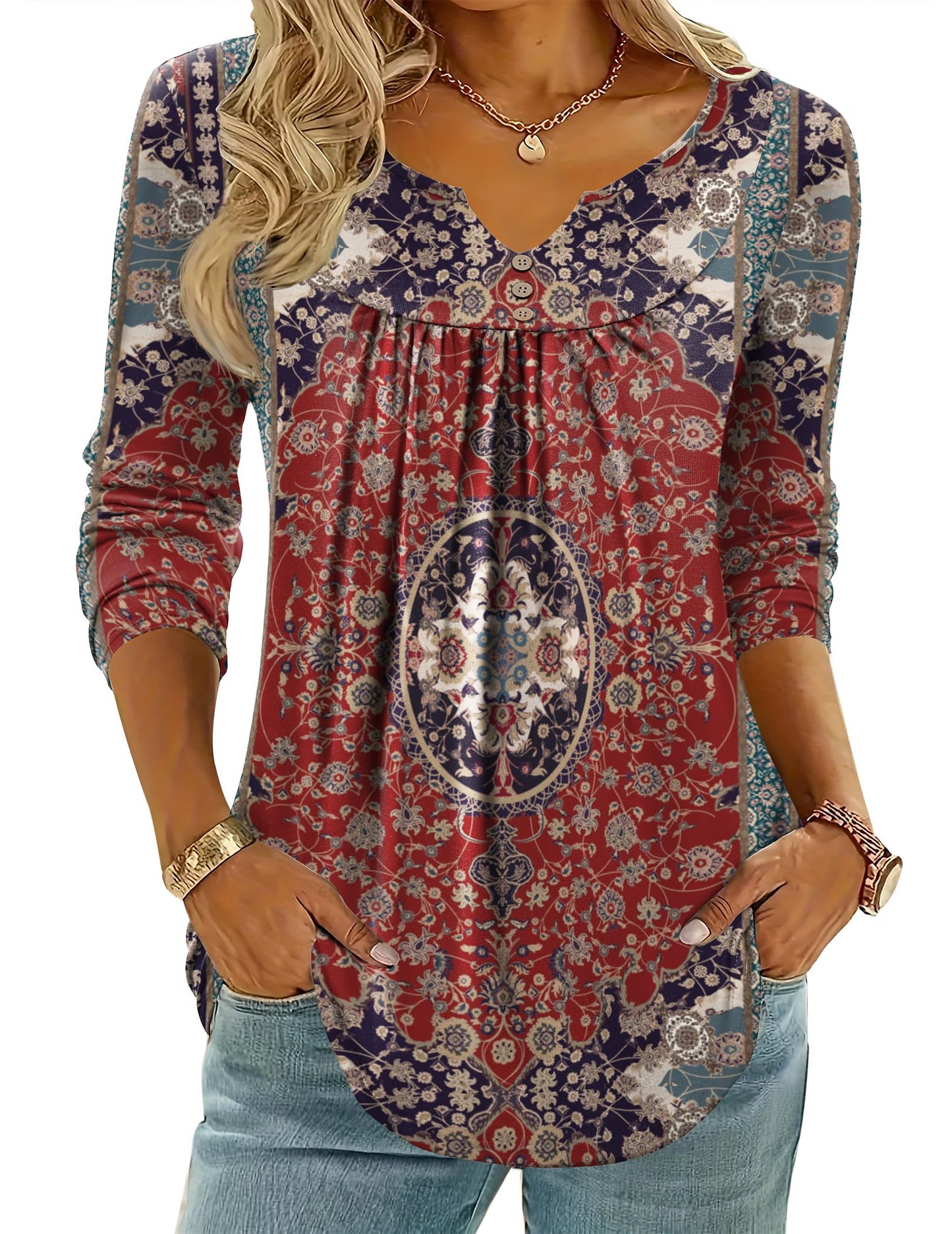 Women Long Sleeve V Neck Blouse - Casual Dressy Work Tunic Top with Pleated Detail 2025