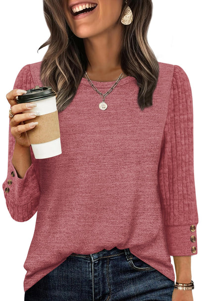 Women's Long Sleeve Shirts - Lightweight 3/4 Sleeve Sweaters with Buttons