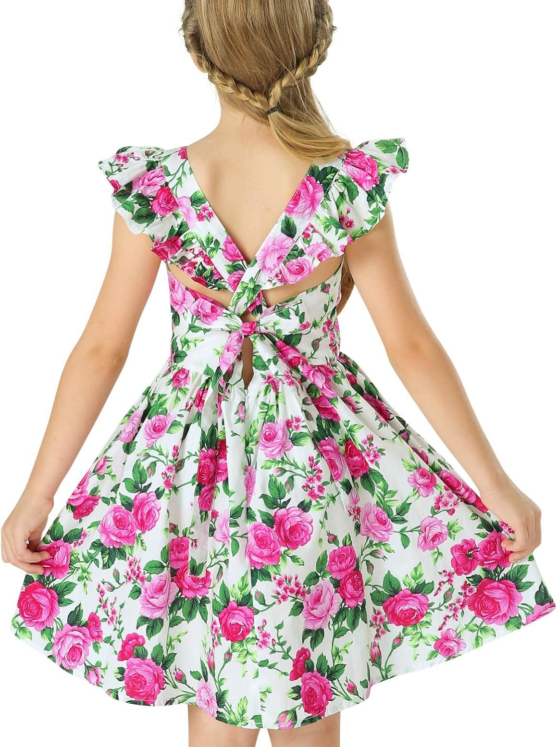 Girls Floral Cotton Dress - Sleeveless Summer Dress with Zipper Closure