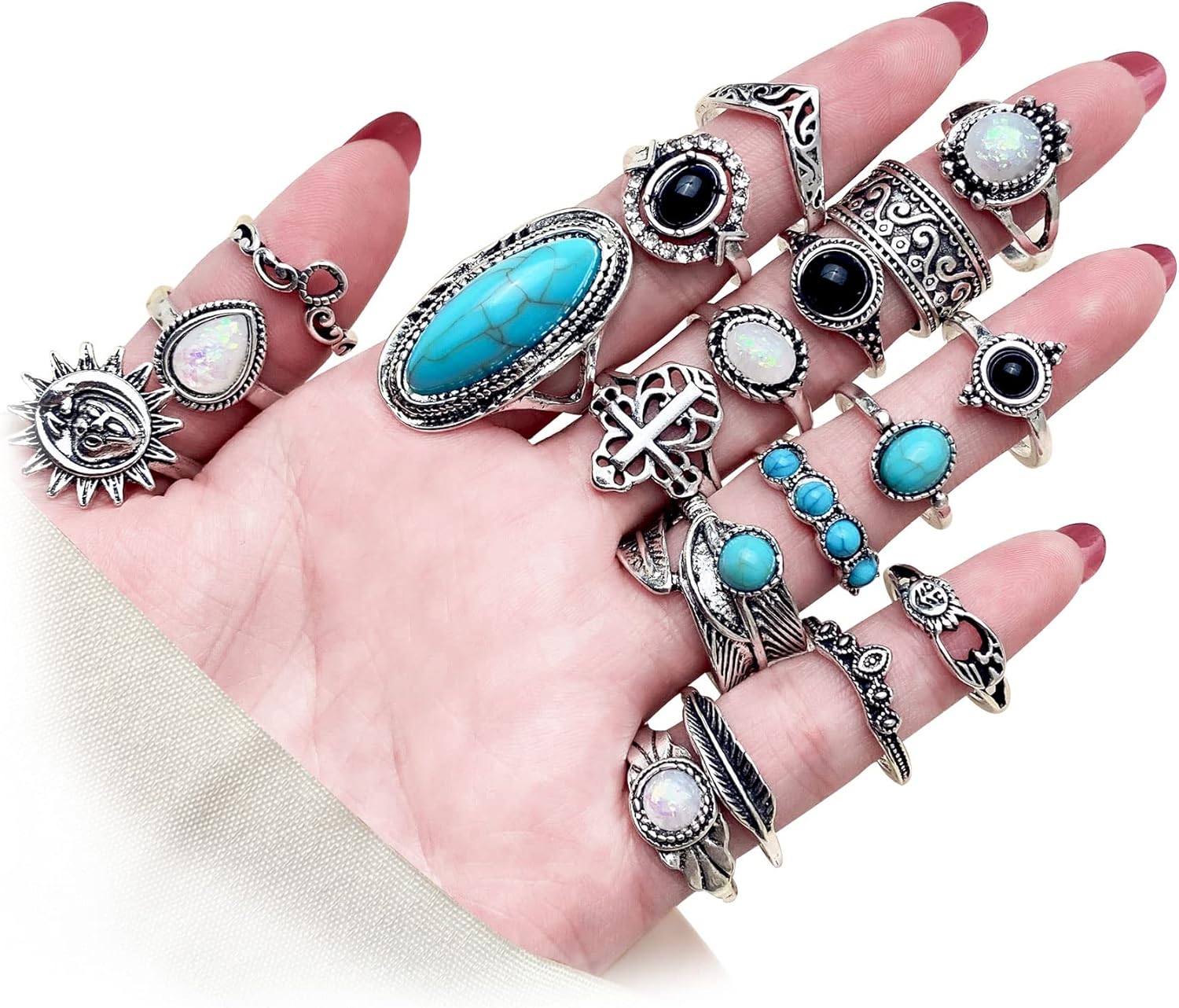 Vintage Silver Knuckle Rings Set 42 Pieces Adjustable Gothic Stackable Rings 19