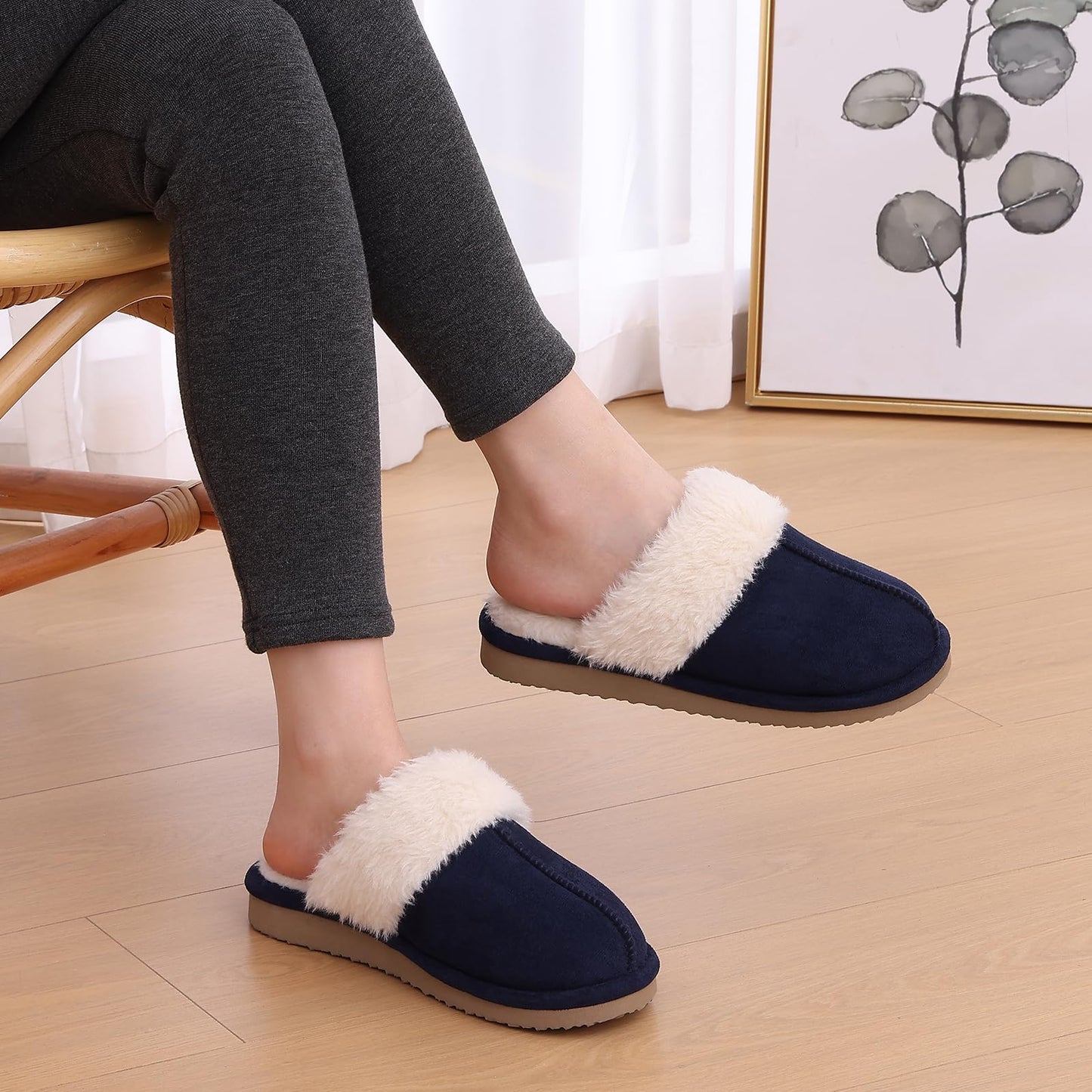 Fuzzy Memory Foam Slippers for Women - Fluffy Winter House Shoes Indoor Outdoor