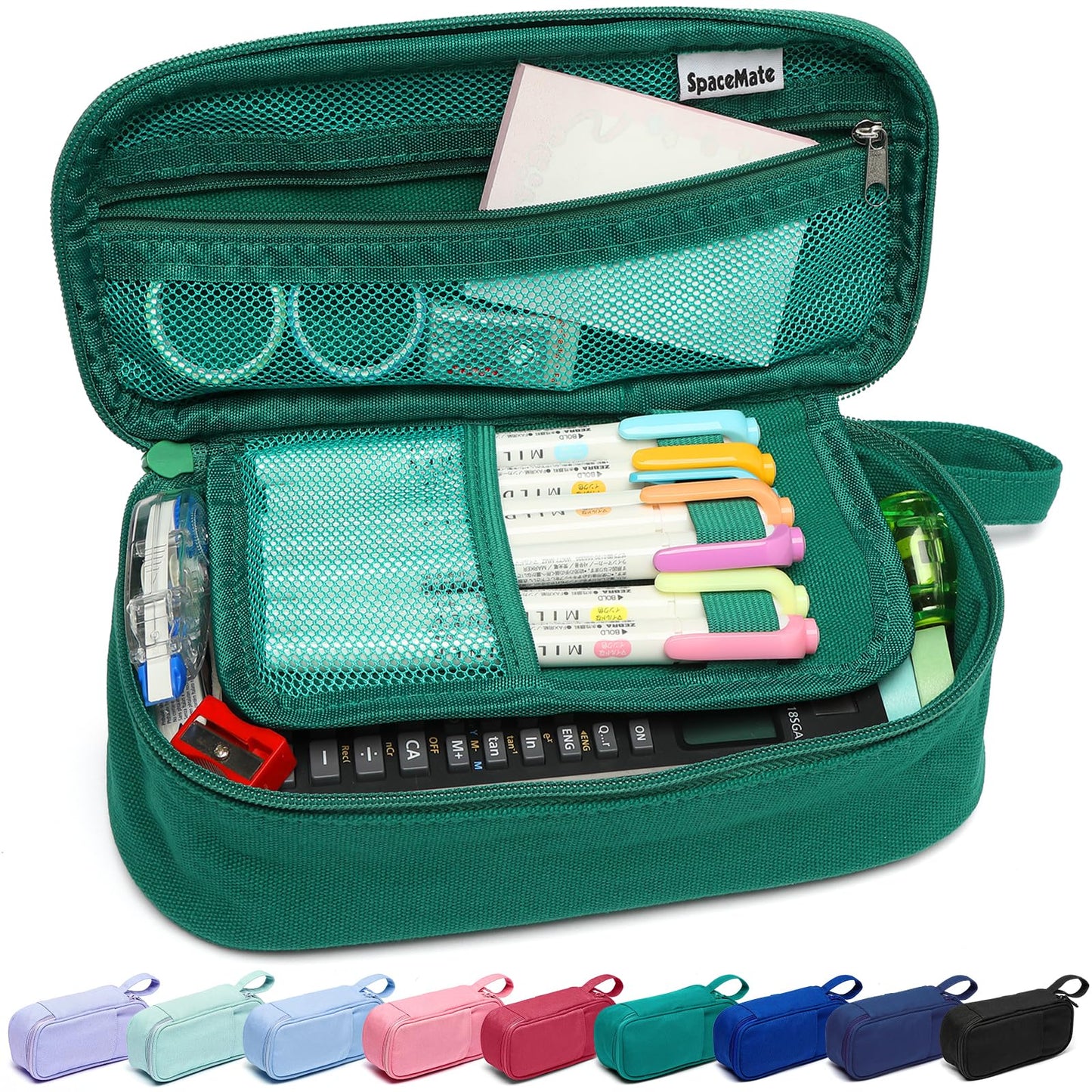 Large Pencil Case 1800ml - Heavy Duty Canvas School Supplies Organizer for Kids Students Green