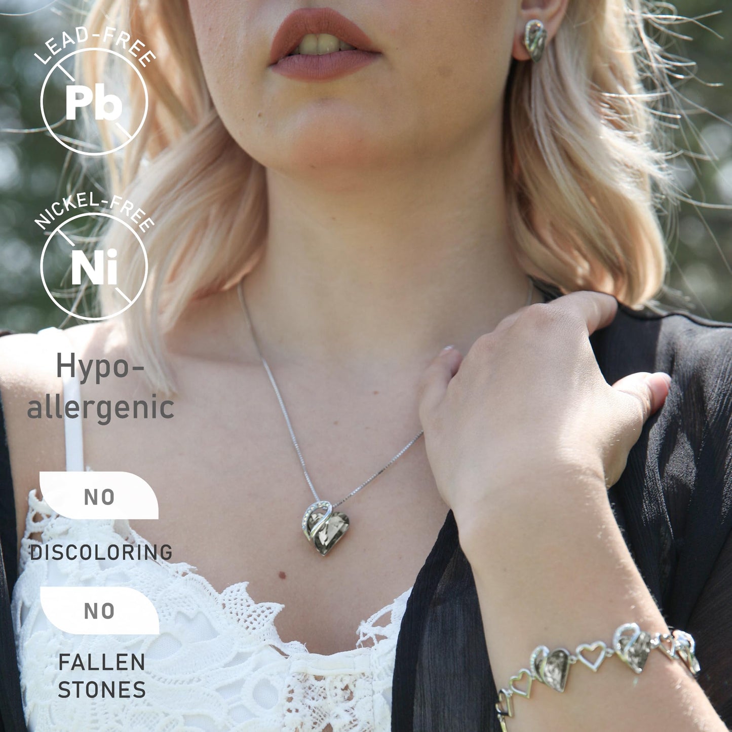 Infinity Love Birthstone Heart Necklace - 18K White Gold Plated Crystal Pendant Gift for Women