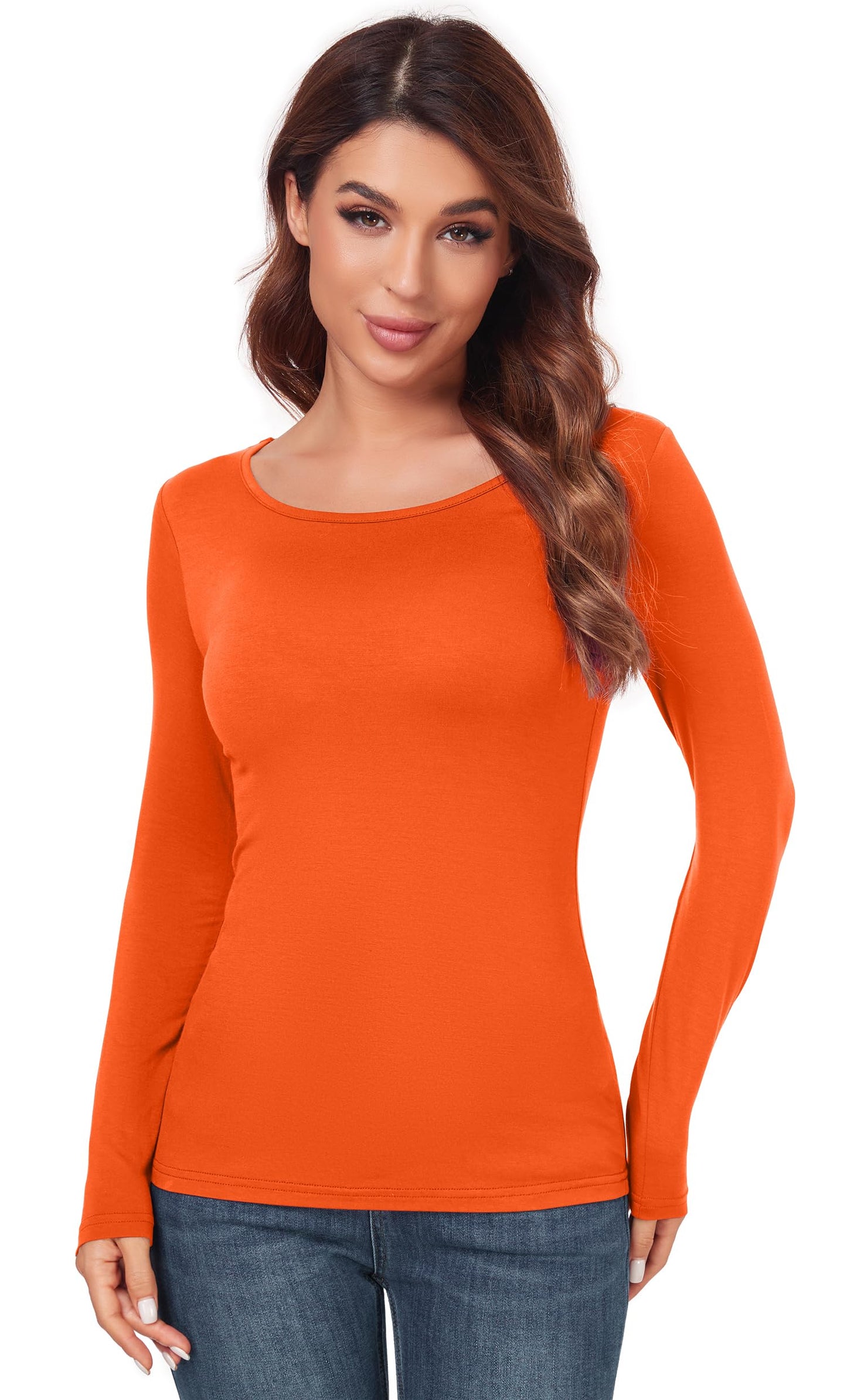 Women's Scoop Neck Long Sleeve Top - Slim Fit Thermal Blouse Basic Layer Shirt