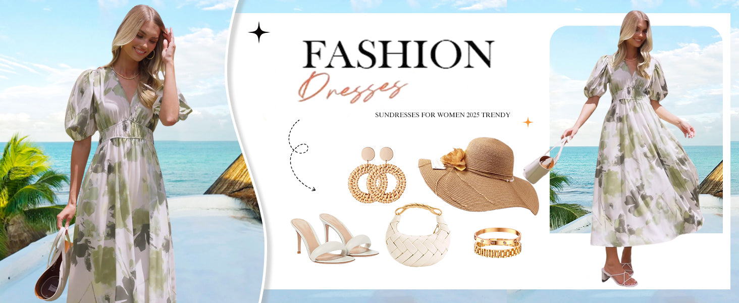 Easter Dress Women - Sissyaki Women's Boho Floral Midi Dress Smocked Beach Flowy Dress