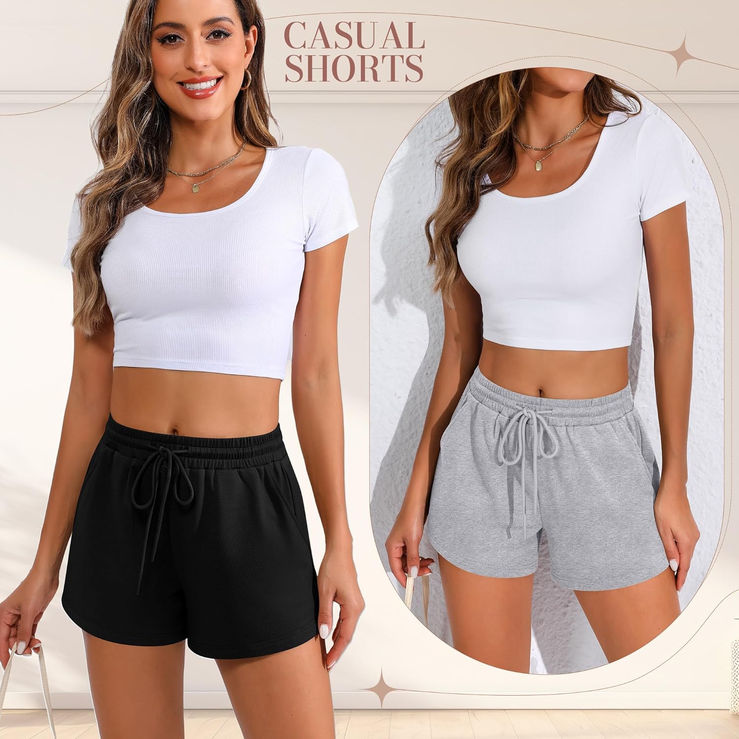 Women Sweat Shorts 3-Pack - High Waist Athletic Lounge Shorts with Pockets