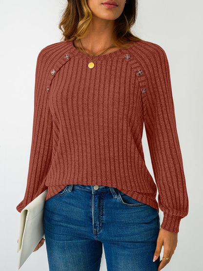 Women's Long Sleeve Tops - Fall Lightweight Sweaters with Shoulder Buttons