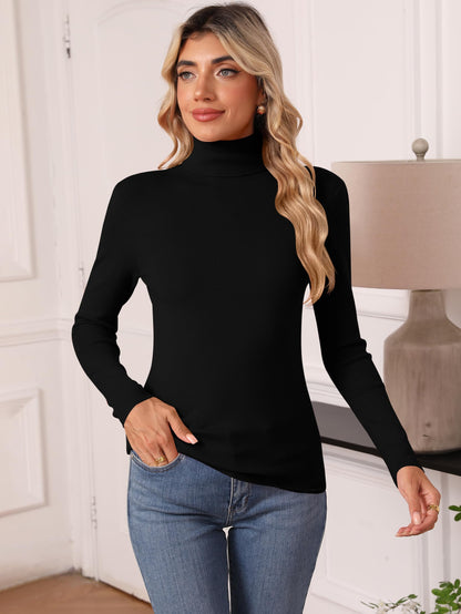 Women's Turtleneck Long Sleeve Shirt - Thermal Underwear Top for Fall Winter