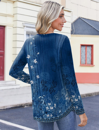 Women Long Sleeve V Neck Blouse - Casual Dressy Work Tunic Top with Pleated Detail 2025