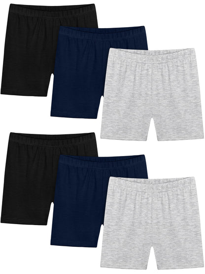 Girls Bike Shorts 6-Pack Under Dress Safety Shorts for Kids Toddlers Z-black,navy Blue,light Grey