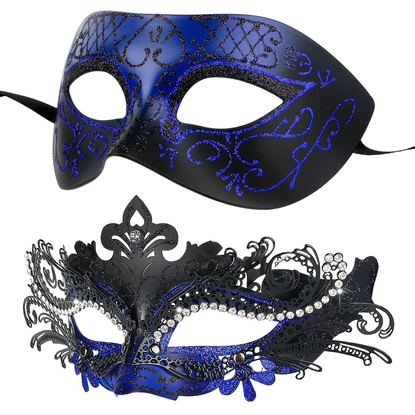 Masquerade Masks - Elegant Mardi Gras Party Masks - Premium Decorative Masks for Women and Men Blue & Black