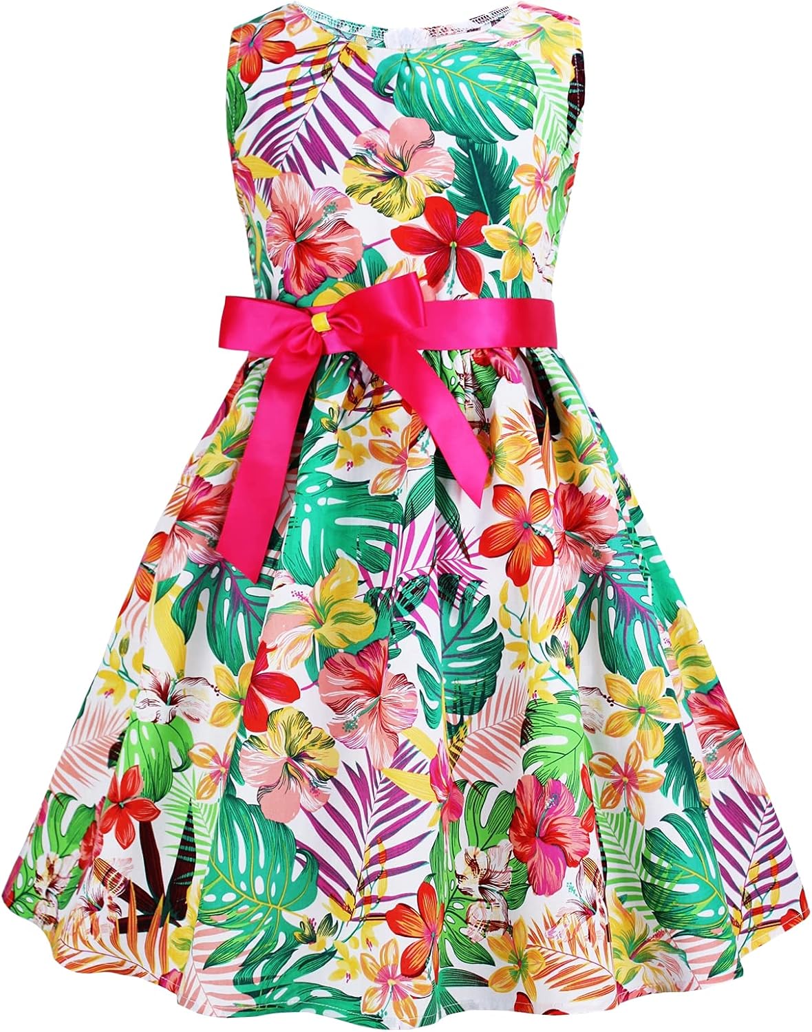 Girls Floral Cotton Dress - Sleeveless Summer Dress with Zipper Closure