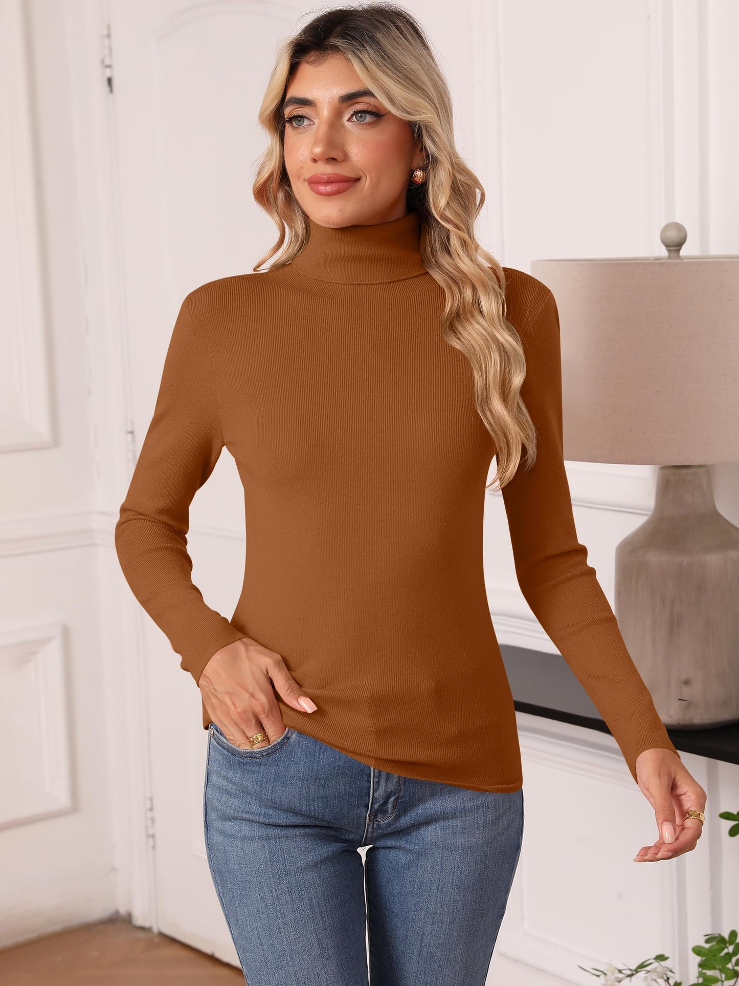 Women's Turtleneck Long Sleeve Shirt - Thermal Underwear Top for Fall Winter