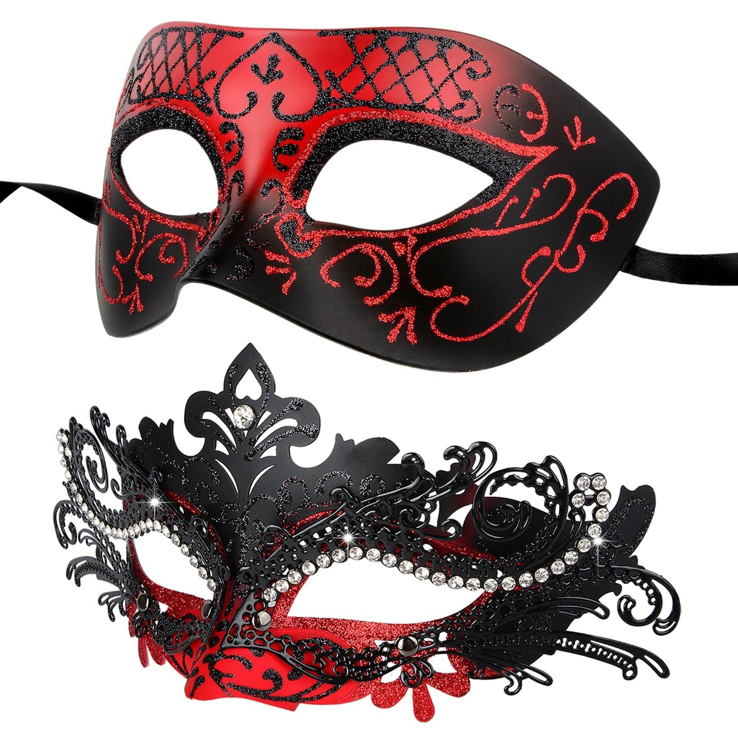 Masquerade Masks - Elegant Mardi Gras Party Masks - Premium Decorative Masks for Women and Men Red & Black