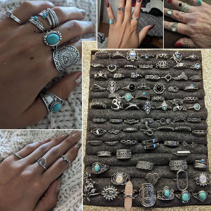 Vintage Silver Knuckle Rings Set 42 Pieces Adjustable Gothic Stackable Rings