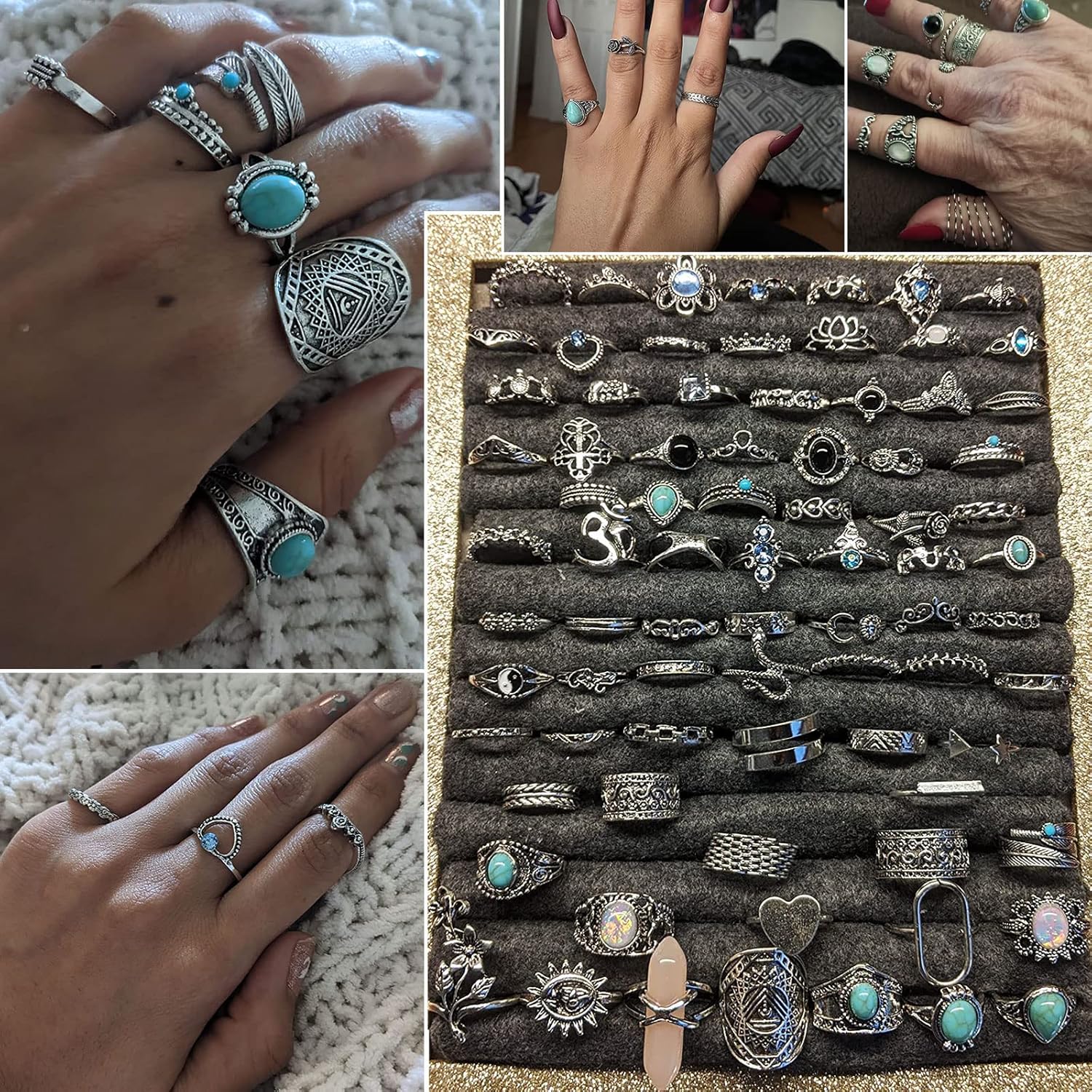 Vintage Silver Knuckle Rings Set 42 Pieces Adjustable Gothic Stackable Rings