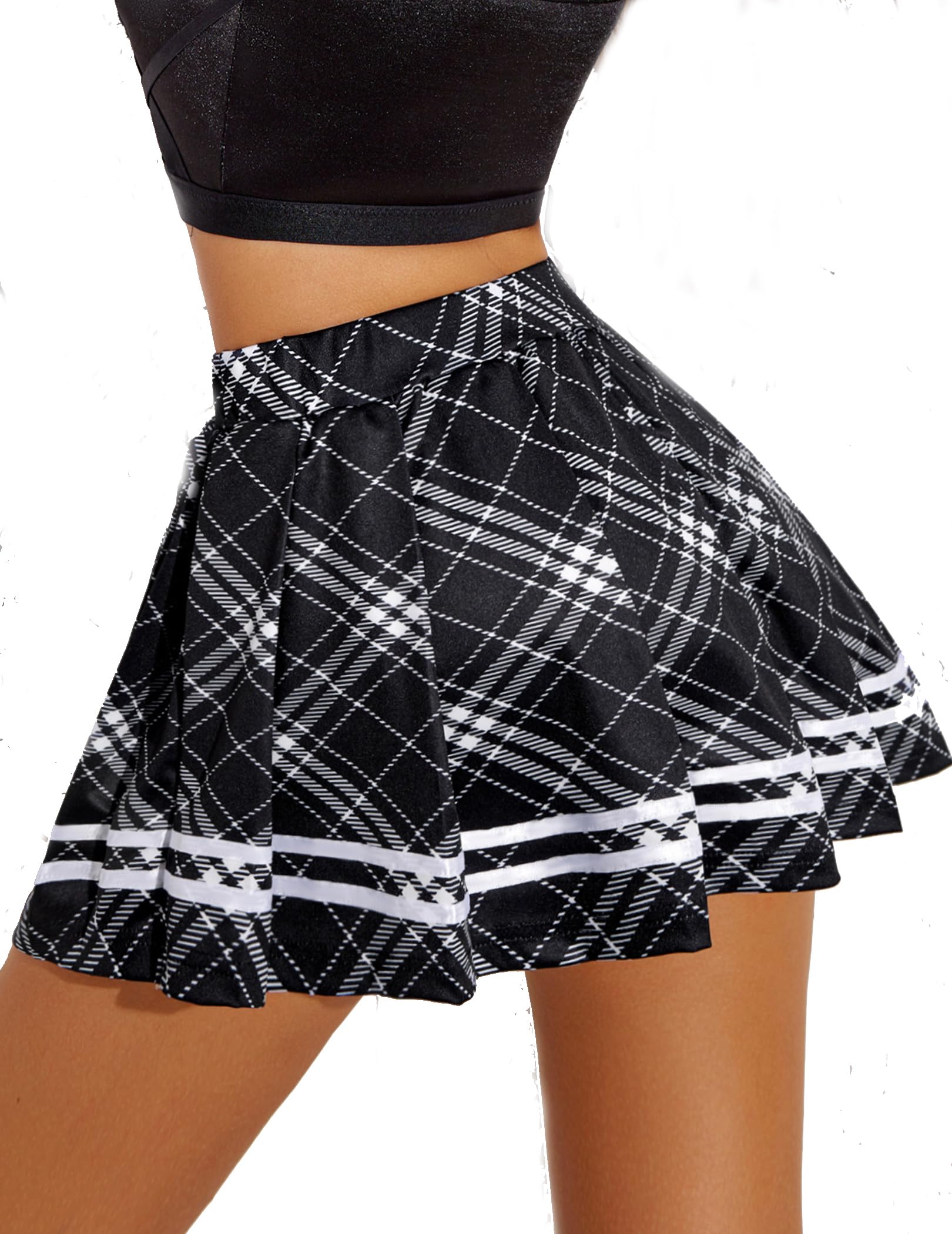 Women's Pleated Mini Skirt - High Waisted School Uniform Cheer Skirt with Elastic Waistband