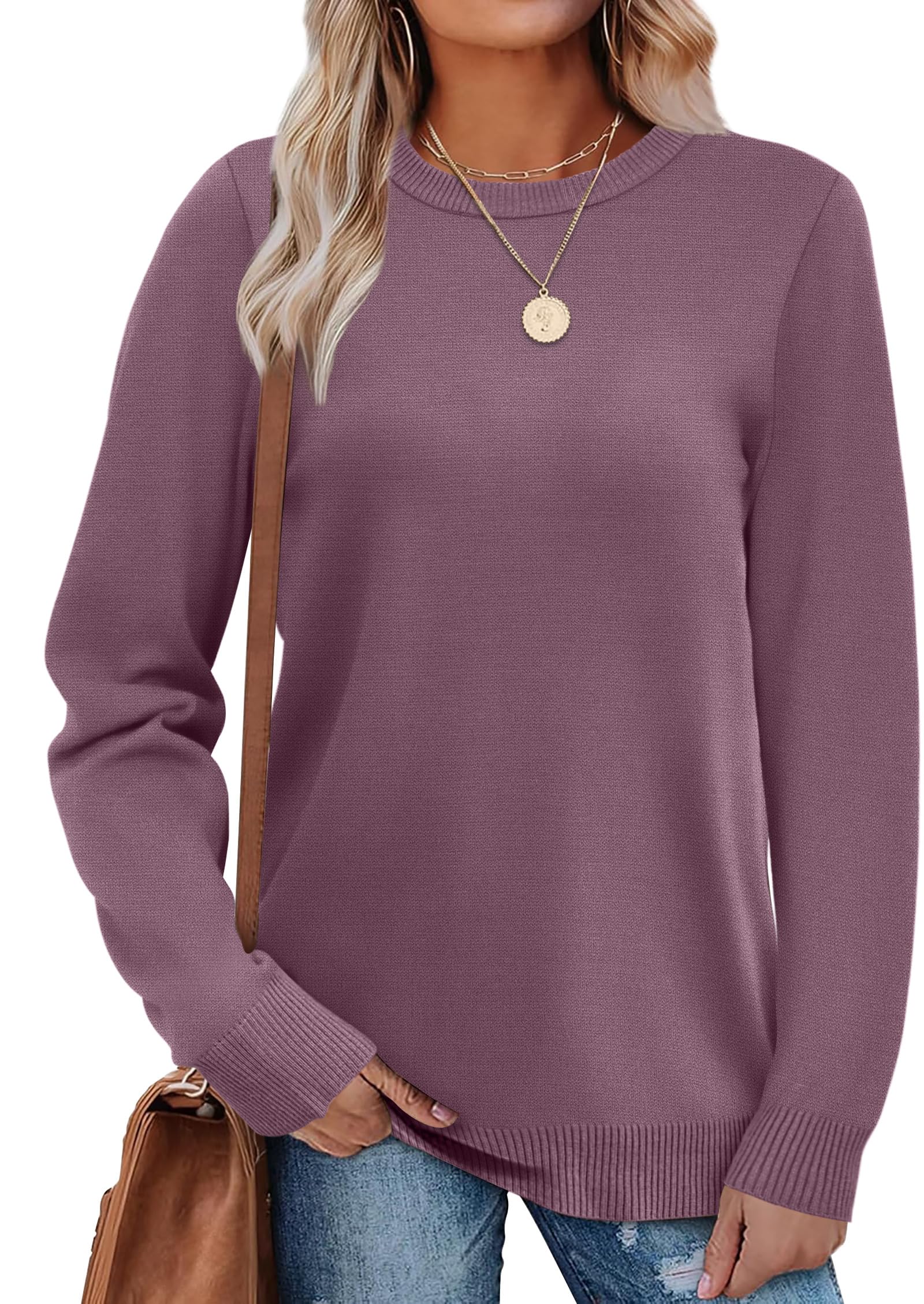 Women's Lightweight Sweaters - Long Sleeve Crewneck Pullover Tops