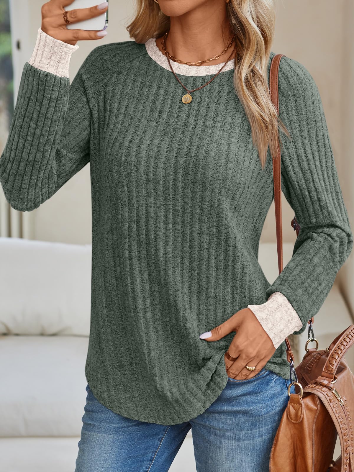 Women's Long Sleeve Tunic Tops - Dressy Casual Color Block Sweaters