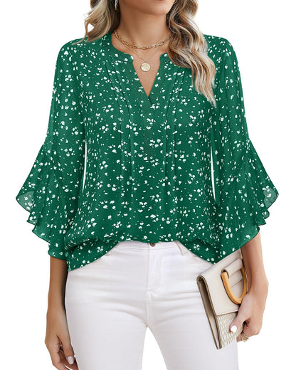 Beautiful Blouses For Ladies - Women's 3/4 Sleeve Chiffon Blouse Dressy Business Casual Work Shirt
