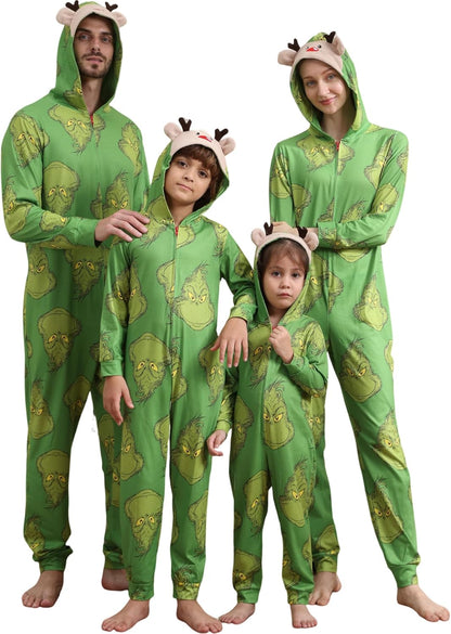 Matching Christmas Onesies for Family - Zip Up One-Piece Holiday Pajamas Green