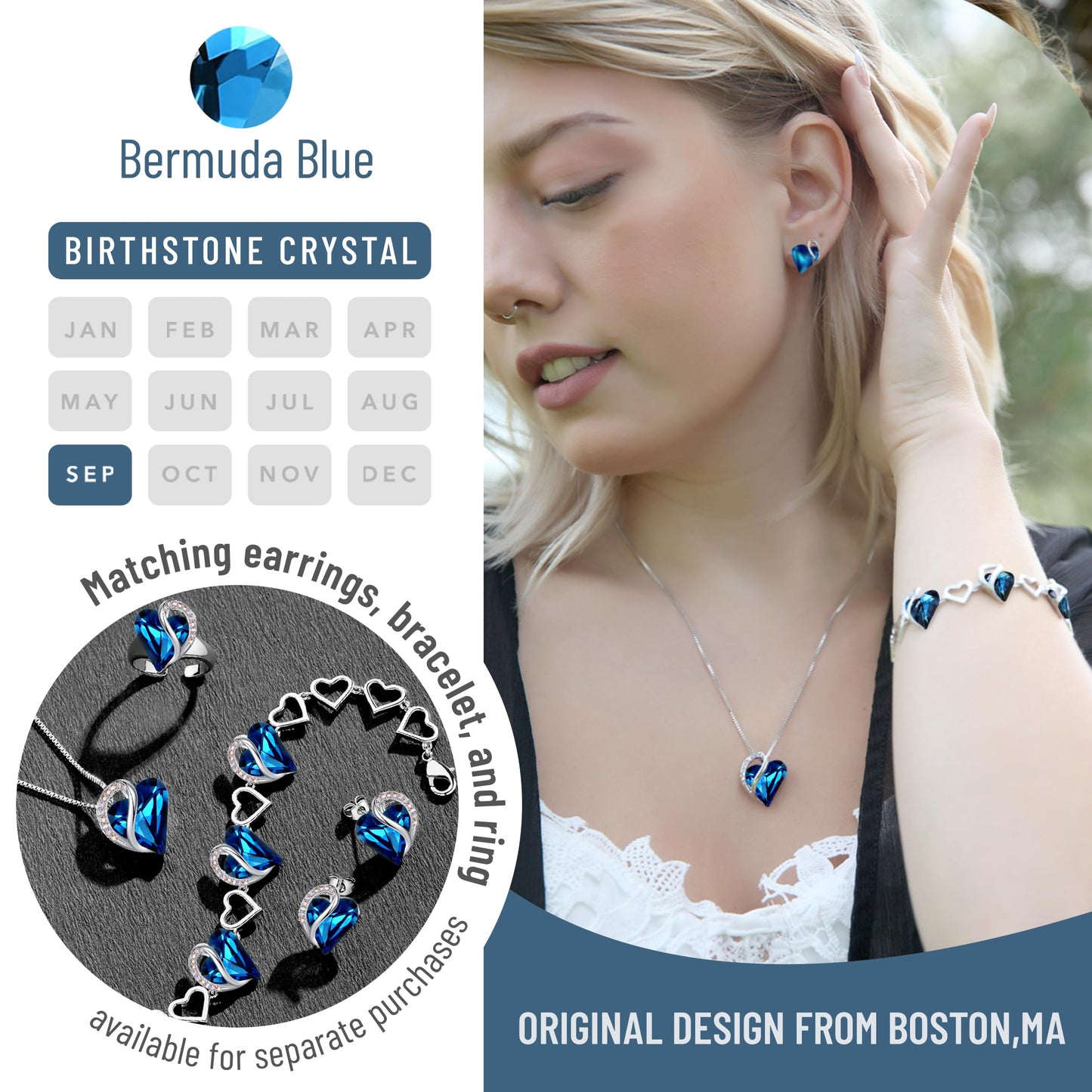 Infinity Love Birthstone Heart Necklace - 18K White Gold Plated Crystal Pendant Gift for Women