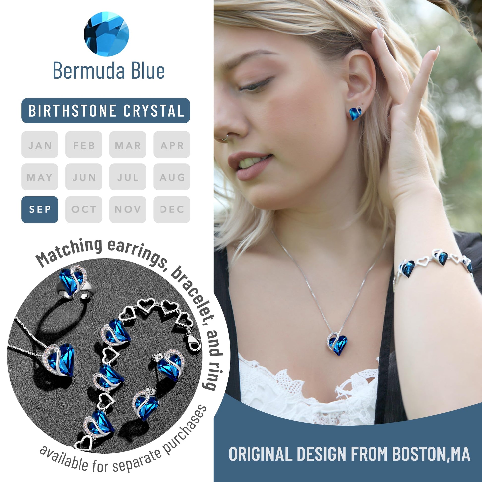 Infinity Love Birthstone Heart Necklace - 18K White Gold Plated Crystal Pendant Gift for Women