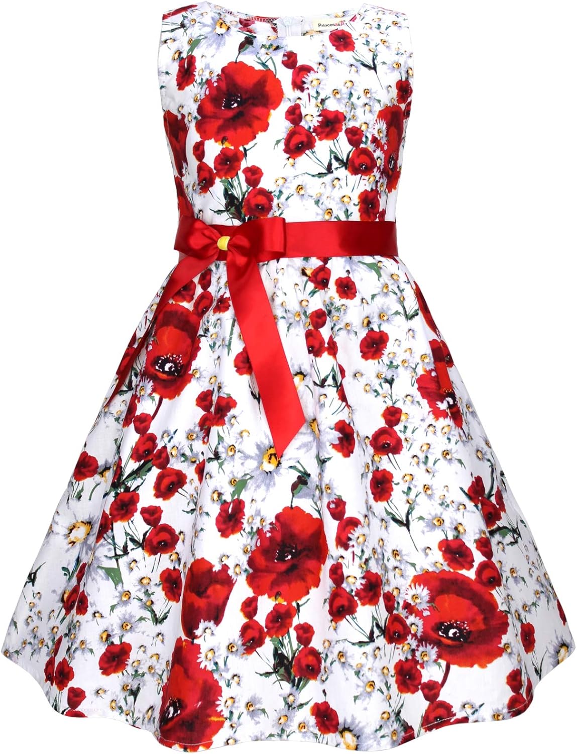 Girls Floral Cotton Dress - Sleeveless Summer Dress with Zipper Closure