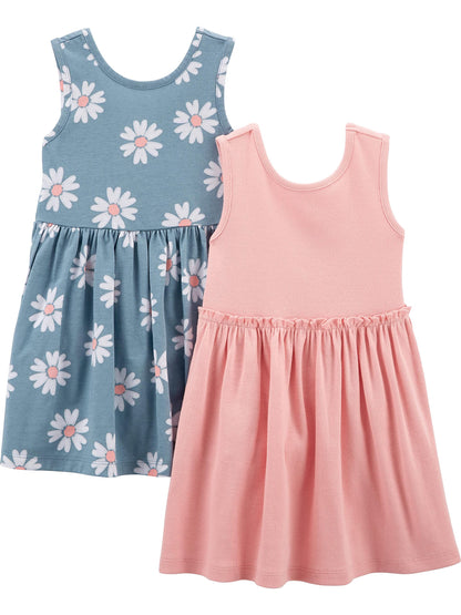 Girls Dress Set 2-Pack - Short Sleeve and Sleeveless Dresses