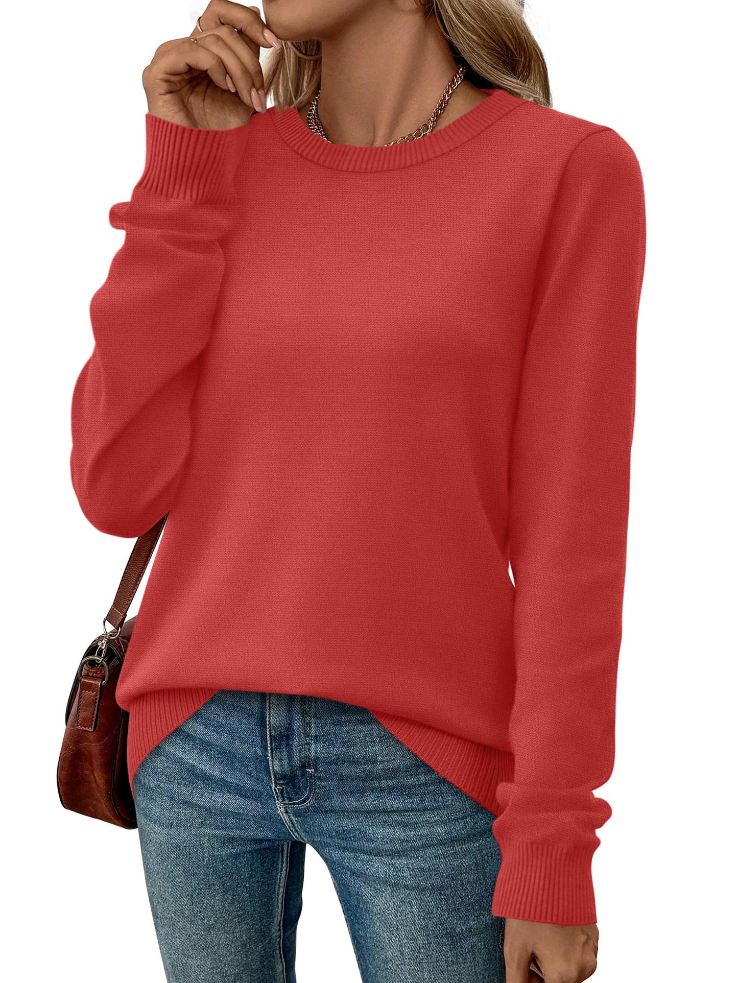Women's Lightweight Sweaters - Long Sleeve Crewneck Pullover Tops